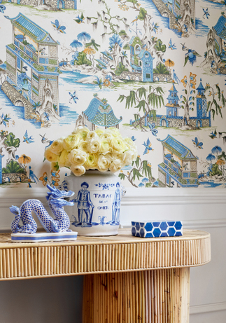 Thibaut Grand Palace Wallpaper in Blue & Green